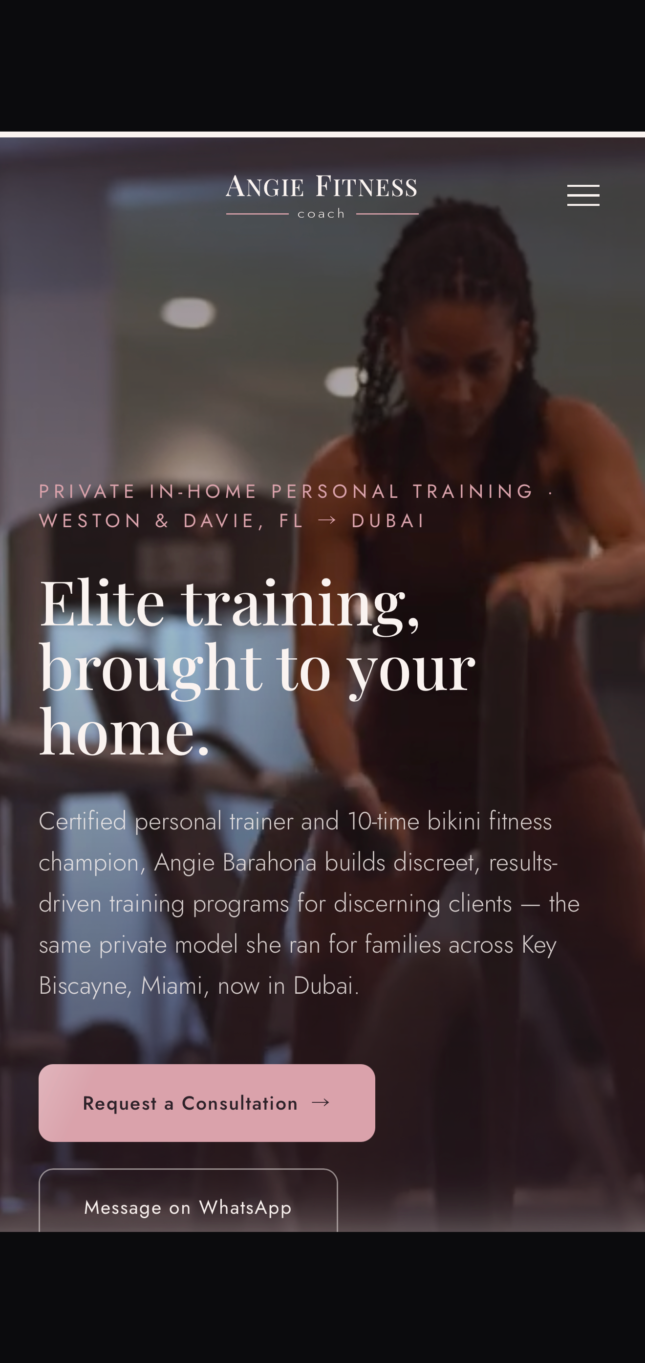 Angie Fitness Coach site, mobile